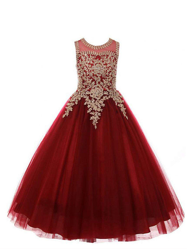 Oknass Ball Gown Sleeveless Jewel Neck Flower Girl Dresses Cotton With Tulle With Beading Appliques Crystals  Rhinestones
