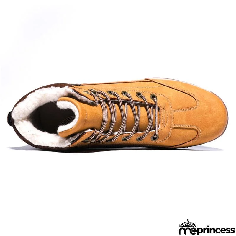 Mens Cozy Warm Lace-up Hiking Snow Boots