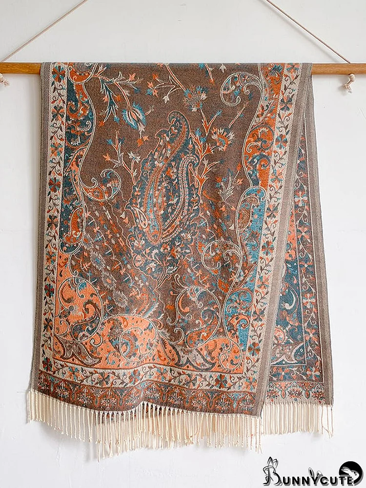 Fall Winter Ethnic Retro Printed Tassel Faux Cashmere Shawl