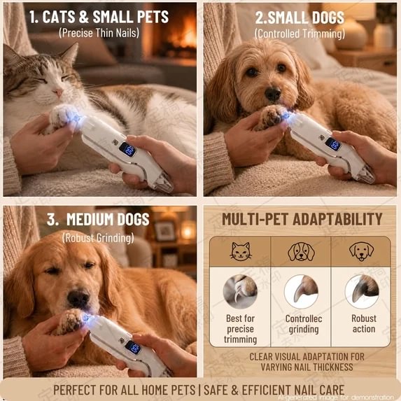 MAXLAPTER 2-in-1 Dog Nail Clippers with LED Light, Rechargeable Pet Nail Grinder for Small Dogs & Cats, 4-Speed Quiet Painless Claw Trimmer