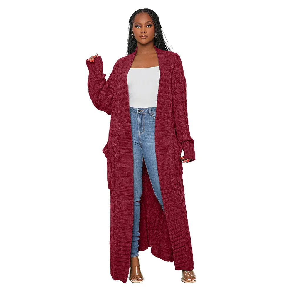 PASUXI The Most Popular Autumn and Winter Warm New Solid Color Fashion Women's Knitted Long Cardigan Jacket Women's Coat