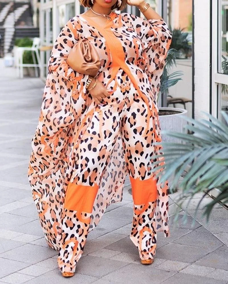 Two-piece set of printed burqa + loose trousers