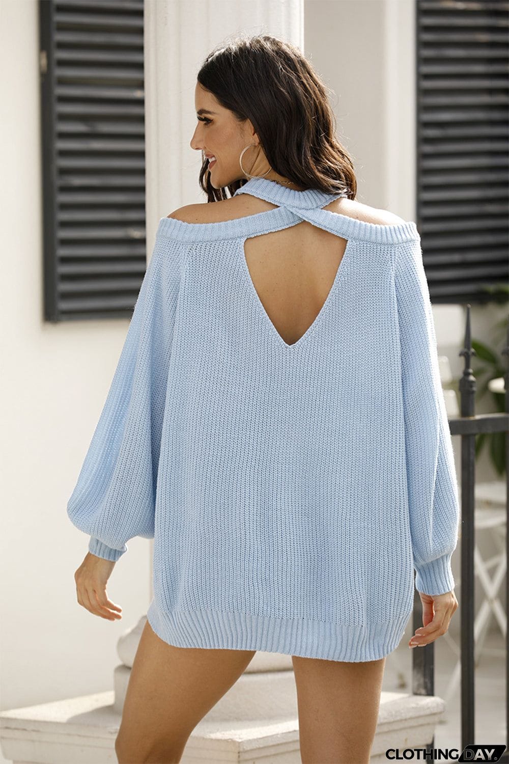 Ribbed Long Sleeve Cold Shoulder Knit Top