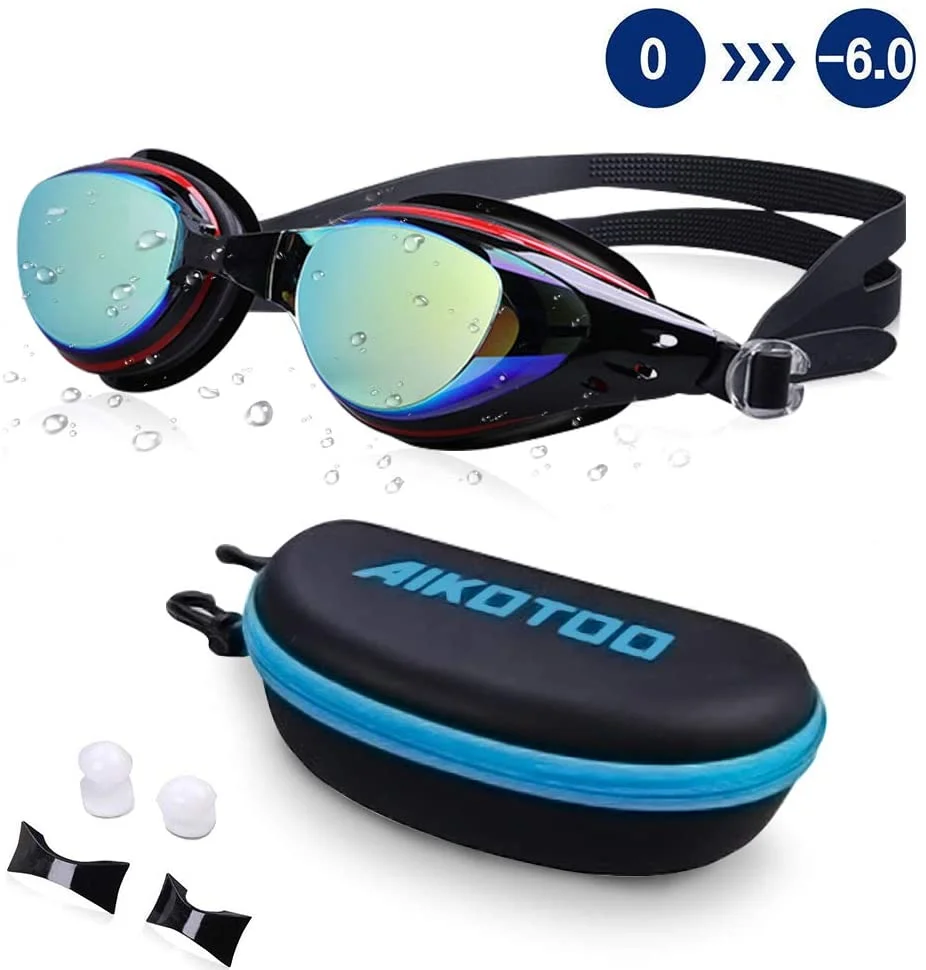 Prescription Swim Goggles, Swimming Goggles Leakproof Anti-Fog UV Protection Nearsighted Myopia Nose Clip Ear Plugs