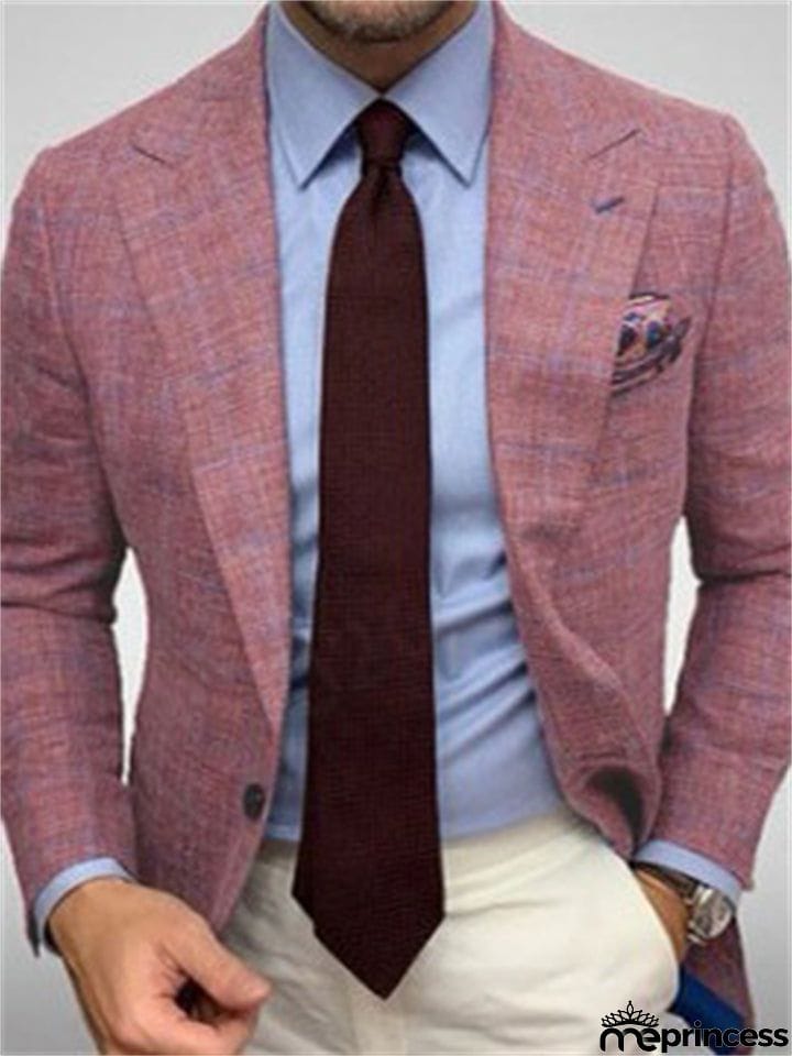 Men's British Style Plaid Lapel Long Sleeve Business Blazer