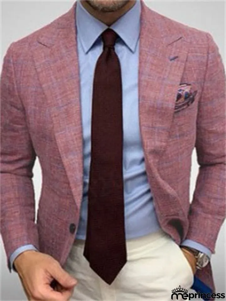 Men's British Style Plaid Lapel Long Sleeve Business Blazer