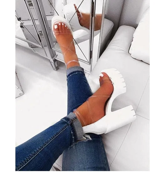 2022 Sexy Classic High Heels Women Sandals Summer Shoes Ladies Strappy Pumps Platform Heels Woman Ankle Strap Shoes Female Pumps