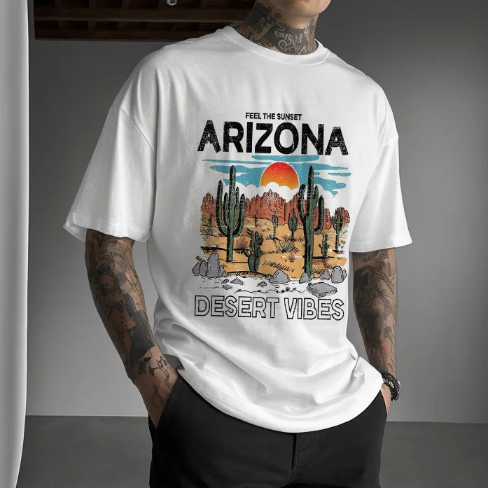 Fashionable Streetwear Arizona Graphic Print Short Sleeve T-Shirt