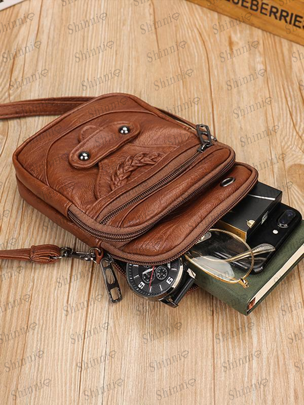 Vintage Studded Washed Leather Crossbody Bag