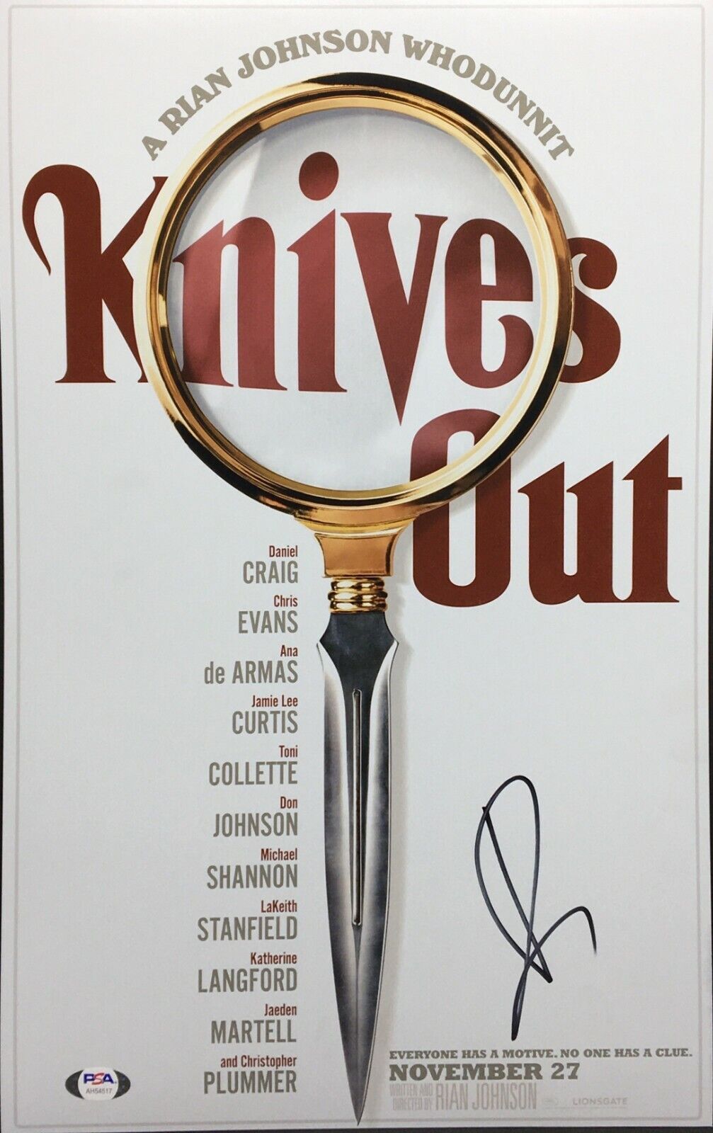 Daniel Craig Signed 'Knives Out' 11x17 Photo Poster painting *Benoit Blanc PSA AH54517