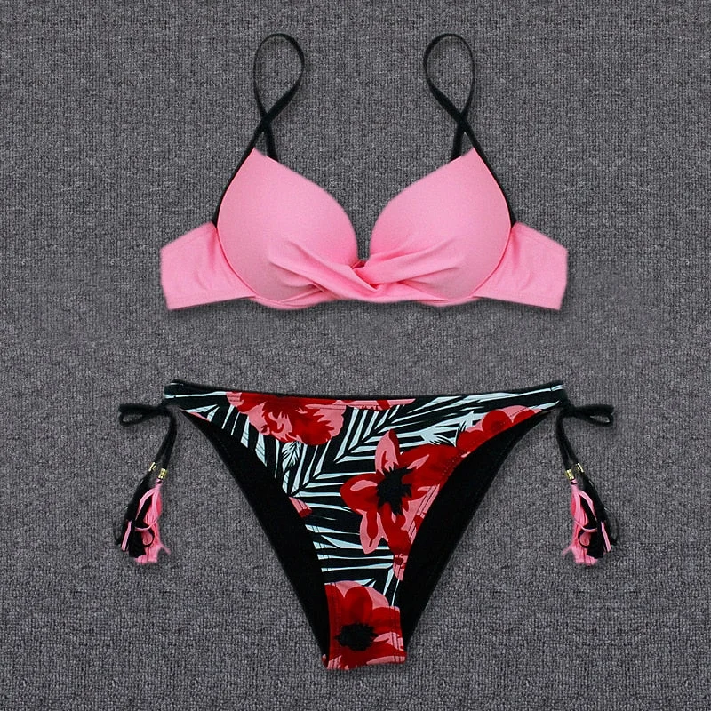 SDRAWING Push Up Sexy Bikini 2021 Floral Print Swinsuit Swimwear Women Low Waist Bathing Suit Bikinis Set Beachwear Brazilian Biqiuni XL
