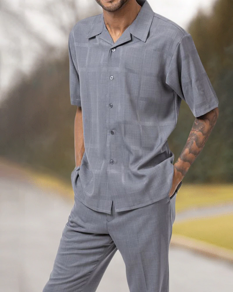 Two Piece Short Sleeve Print Walking Suit Set With Long Pants