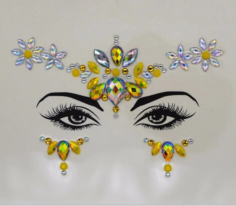 Face Adhesive Jewelry Gems Temporary Tattoo Face Jewelry Festival Party Body Art Gems Rhinestone Flash Tattoos Stickers Make Up