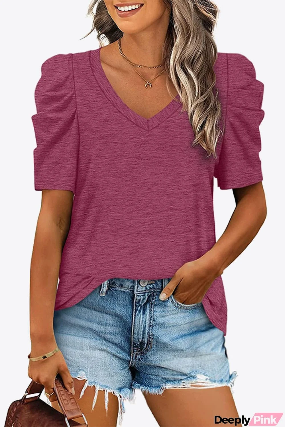 V-Neck Puff Sleeve Tee