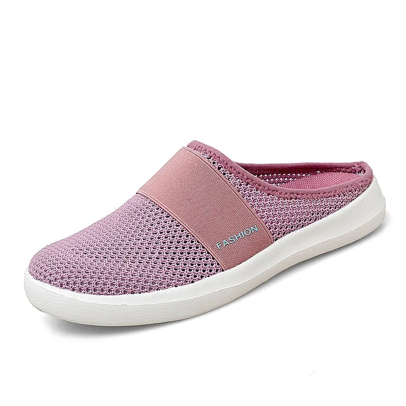 Nine o'clock 2021 Stylish Women Casual Mules Large Size Comfortable Mesh Female Flats Shoes Lightweight Anti-skid Pink Footwear