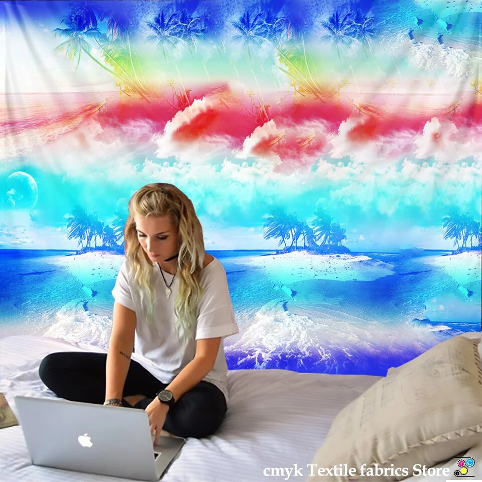 seaview room Tapestry Sea Coconut Tree Wall Hanging Beach Tapestries 3D Printed Large Wall Tapestry Boho Hippie Home Decor