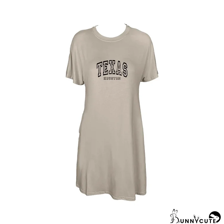 Bold "Texas" And "Houston" Print Crew Neck Tee Dress Casual Short Sleeve Dress For Spring & Summer Women's Clothing