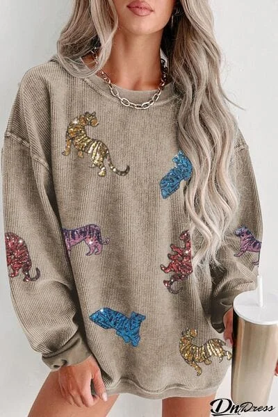 Animal Sequin Dropped Shoulder Sweatshirt