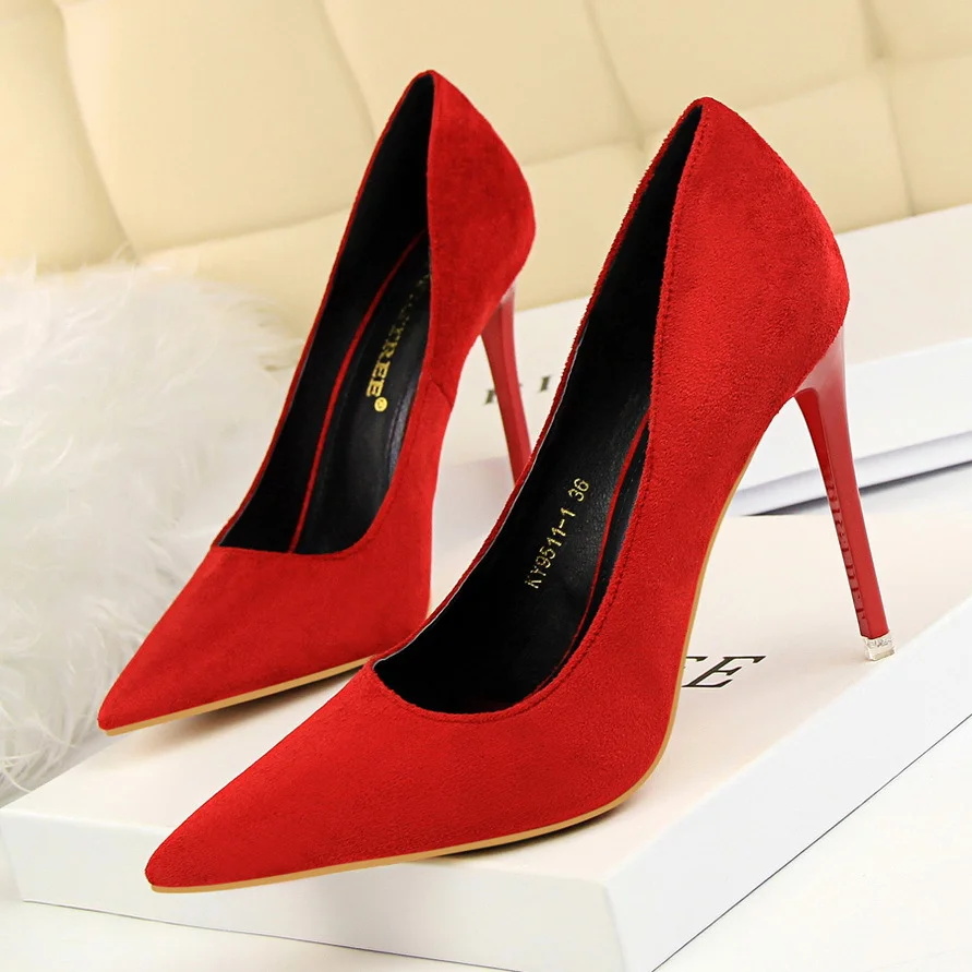 Colourp Colourp Fashion Simple Thin Heel Ultra High Heel Shallow Pointed Suede Show Thin Sexy Nightclub Women's Singles Shoes