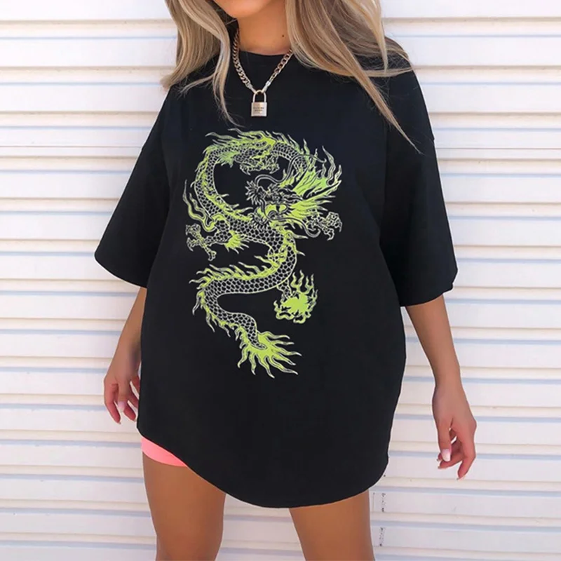 Women's trendy loose BF style short-sleeved mid-length T-shirt Techwear Shop
