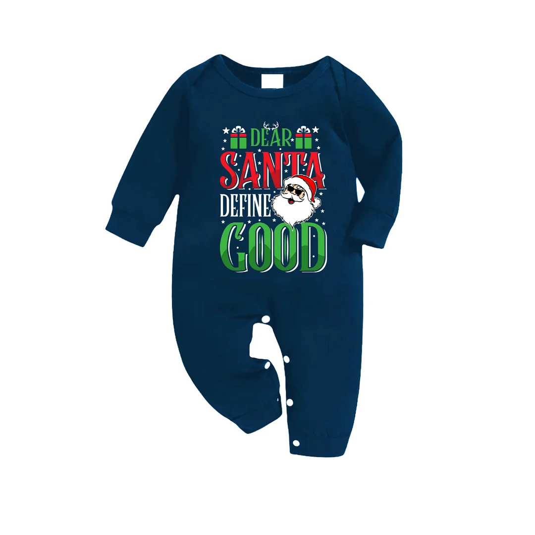 "Dear Santa Define Good" Slogan Printed Blue Plaid Family Matching Pajamas