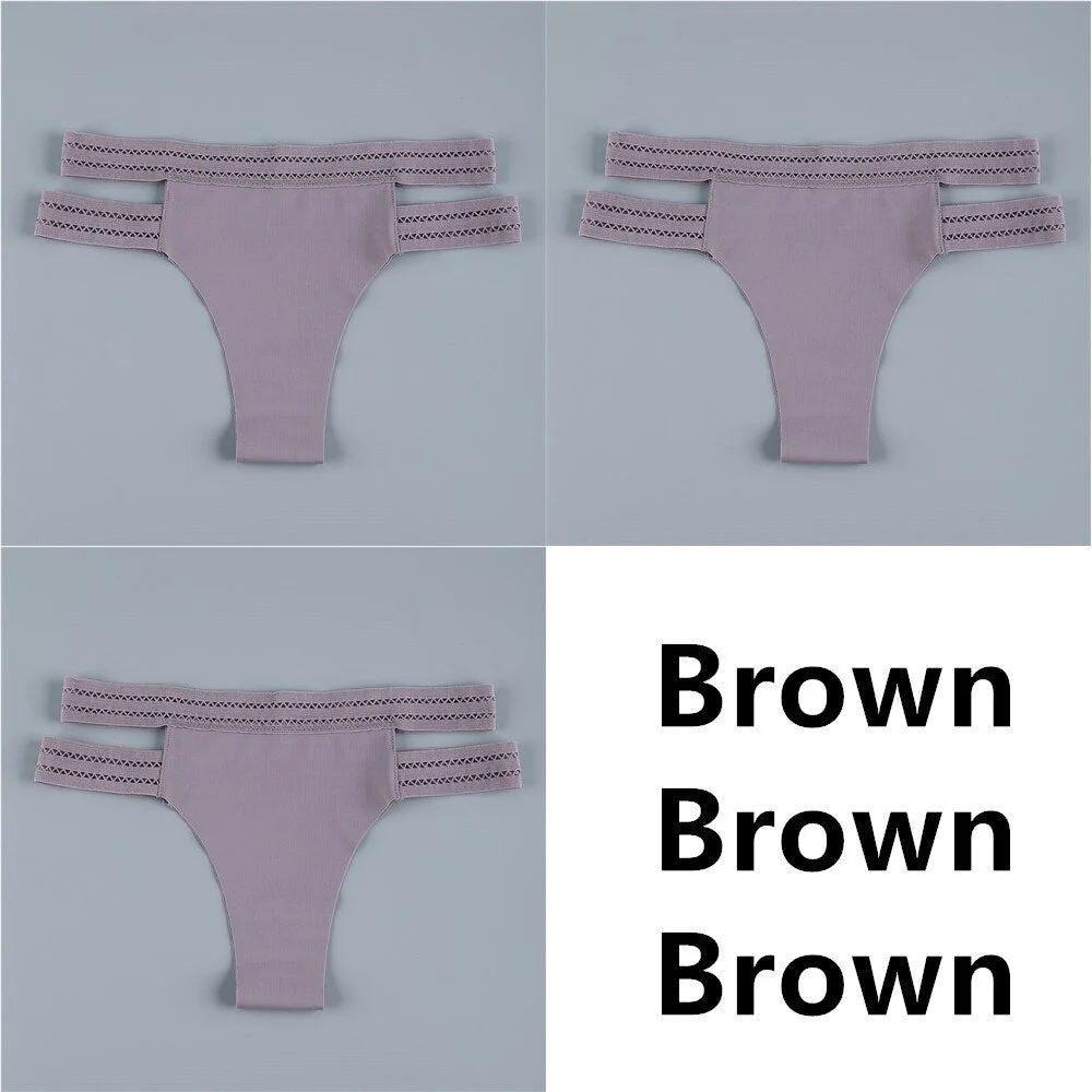 3Pcs Sexy Women Panties Seamless G-String Panties Set Lingerie Hollow Soft Briefs Low Rise Thong Breathable Female Underwear New