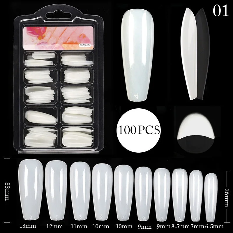 100Pcs Black White False Nail Tips Full Cover Acrylic Almond Coffin Candy Colorful Fake Nails Tip Manicure Extension Nail Tool-Nail Inspo