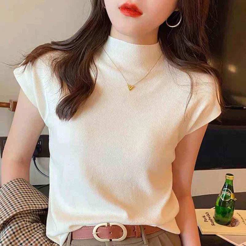 Uveng Uveng Collar Bottomed Shirt Women With A New Short-Sleeved Knitted Shirt Slim 2025 Spring And Autumn Thin Vest Short Top