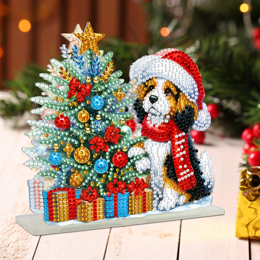 DIY Acrylic Christmas Tree Dog Double Sided Diamond Painting Paper Towel Holder