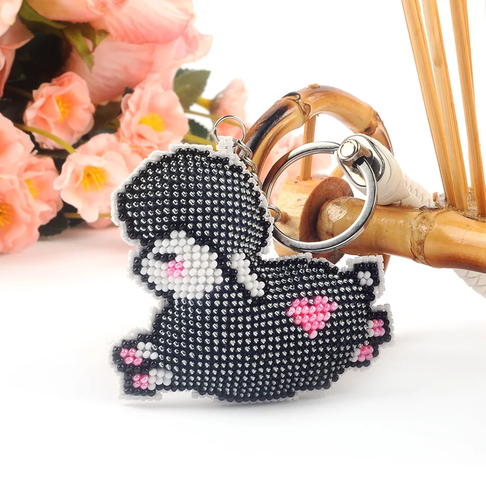 5Pcs Dog Hamster Cat Sheep Beaded Animal - Stamped Bead Embroidery - Keychain