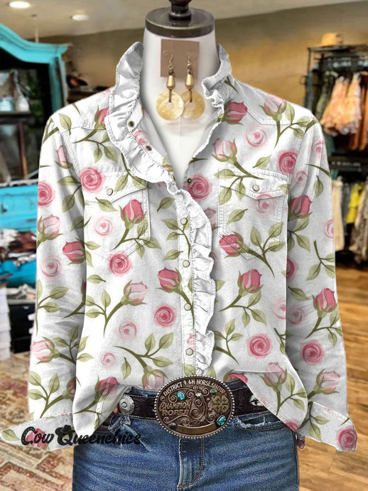 Women’s Vintage Print Casual Long Sleeve Comfortable Cotton Shirt Multicolor / S