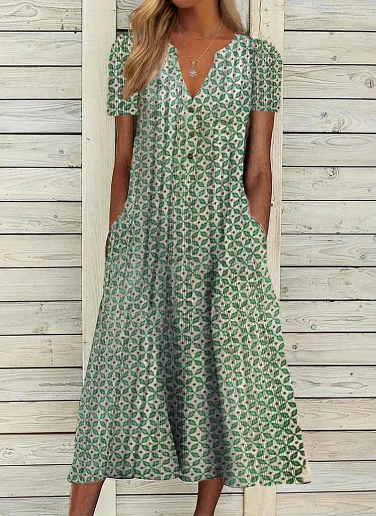 Printed V-neck Long Dress Large Swing Boho Dress VangoghDress