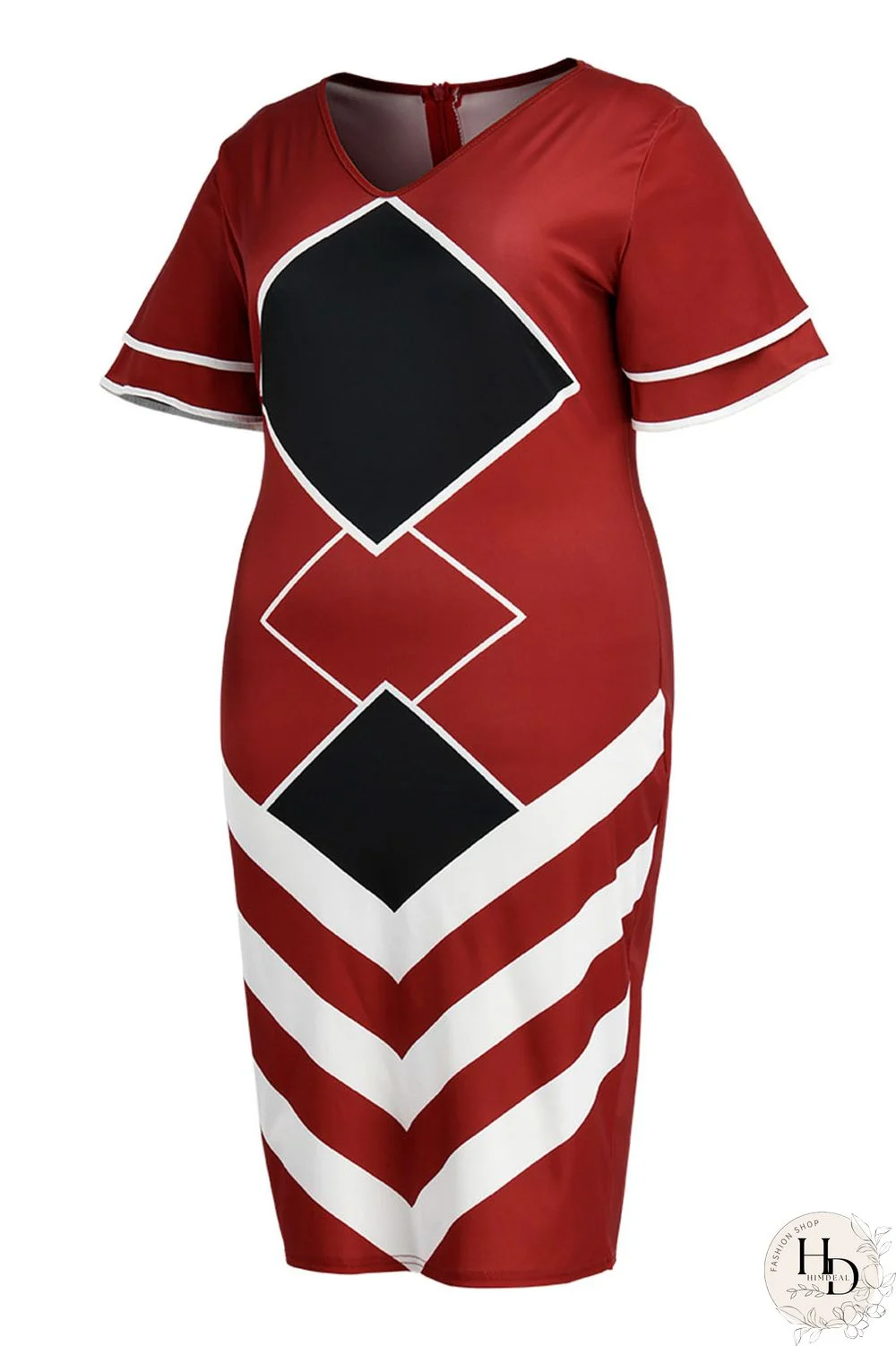 Yellow Fashion Casual Plus Size Print Basic V Neck Short Sleeve Dress