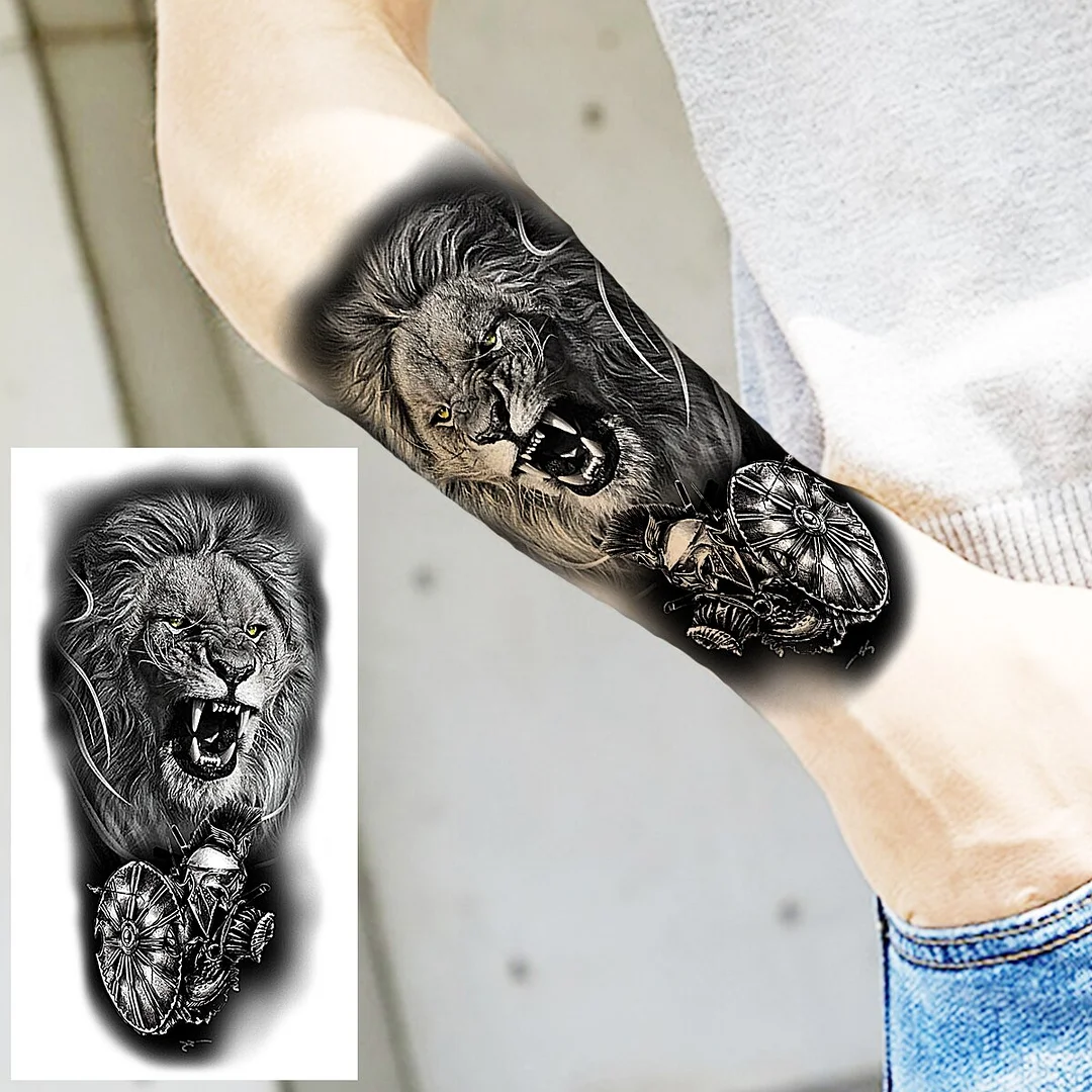Sdrawing Praying Cross Temporary Tattoos For Men Adults Realistic Wolf Tiger Compass Skull Fake Tattoo Sticker Forearm Tatoos Arm