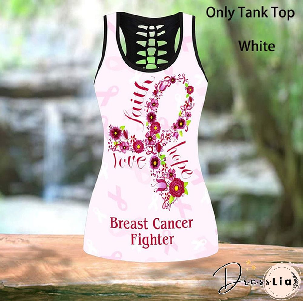 Breast Cancer-Faith Hope Love 3D Print Two Pieces Set Sleeveless Shirt And Legging Summer Combo Tank Top & Legging Outfit Plus Size S-5Xl