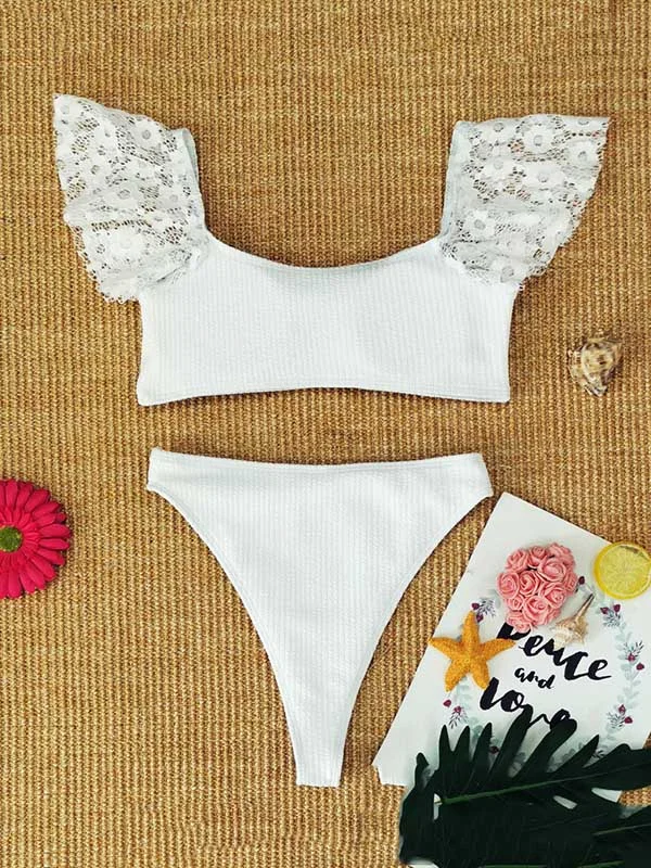 Sexy Solid Lace  Split Bikini Swimsuit 