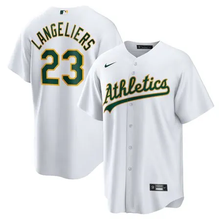Men's Oakland Athletics #23 Shea Langeliers  White Home Replica Jersey