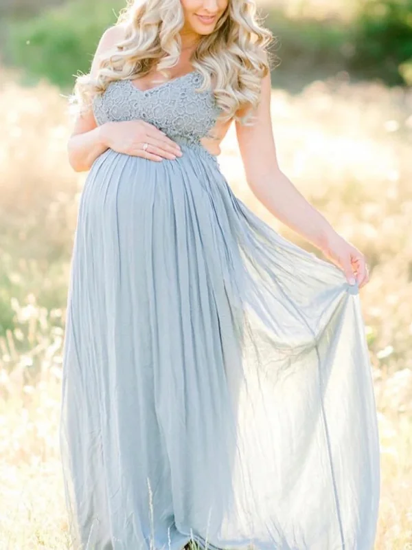 Maternity Sling Lace Solid Color Maxi Dress