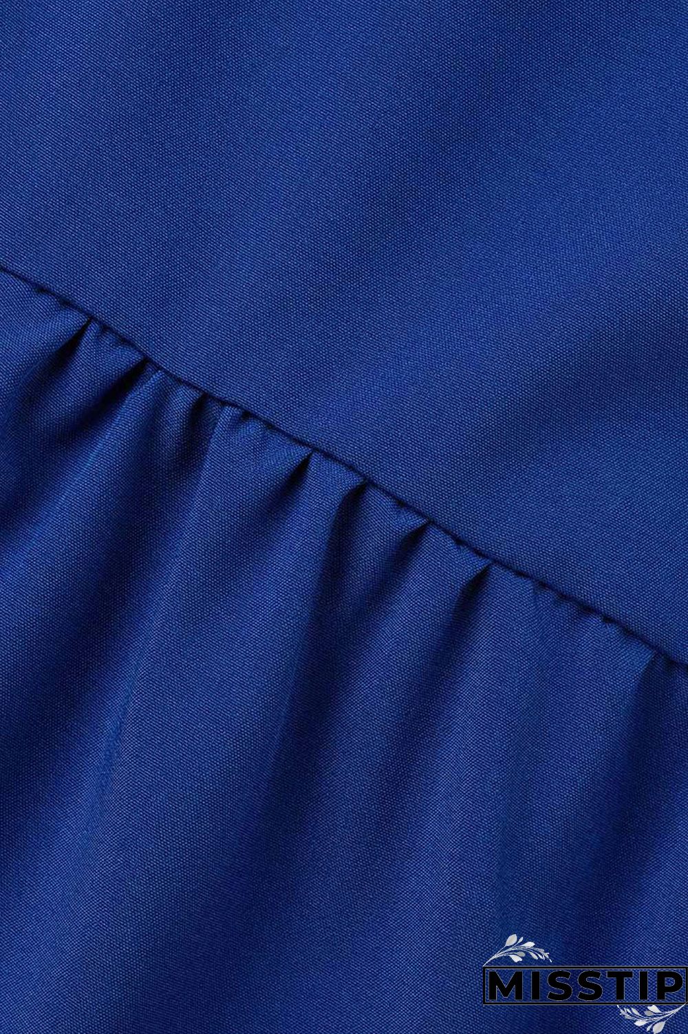 Blue Casual Solid Patchwork Fold Stringy Selvedge O Neck A Line Dresses