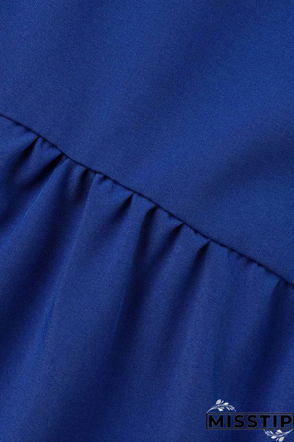 Blue Casual Solid Patchwork Fold Stringy Selvedge O Neck A Line Dresses