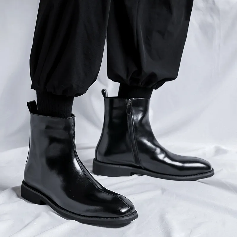 Yyvonne Yyvonne 2023 New Male British High Gang Middle Set Foot Side Zipper Big Head Retro Platform Work Boot 89757-R