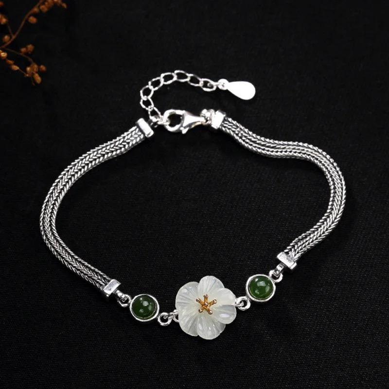 White Jade Plum Flower Happiness Bracelet