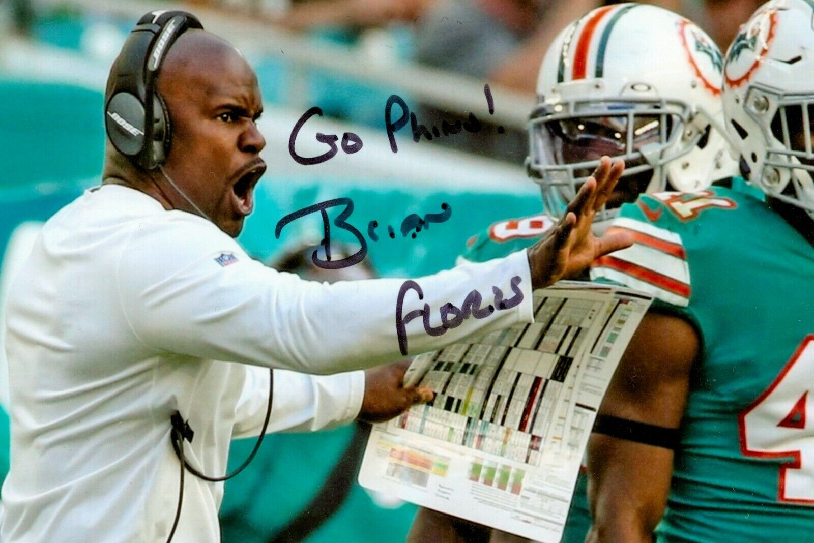 Brian Flores Signed 6x4 Photo Poster painting Miami Dolphins American Football NFL Autograph COA