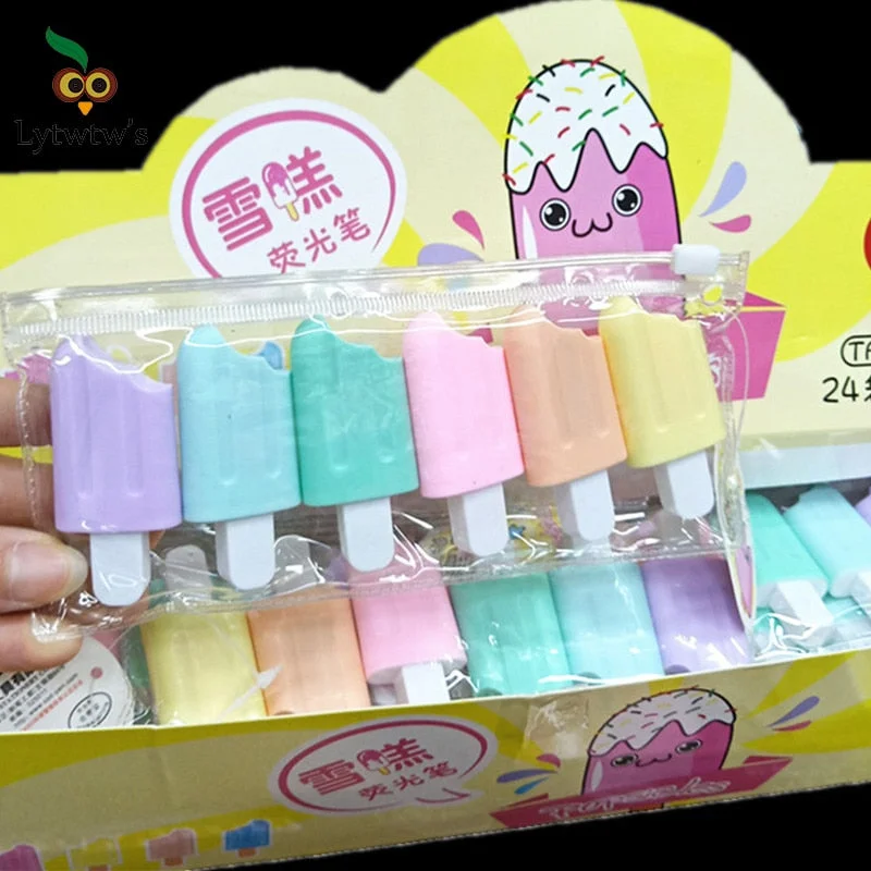 6 Pieces /Pack Lytwtw's Cute Kawaii Iscream Ice Cream Candy Color Highlighter Office School Supplies Gift
