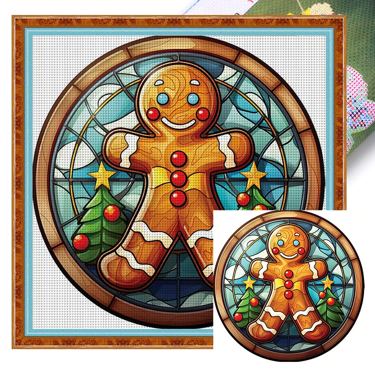 Glass Painted Christmas Gingerbread Man 18CT (20*20CM) Stamp Cross Stitch gbfke