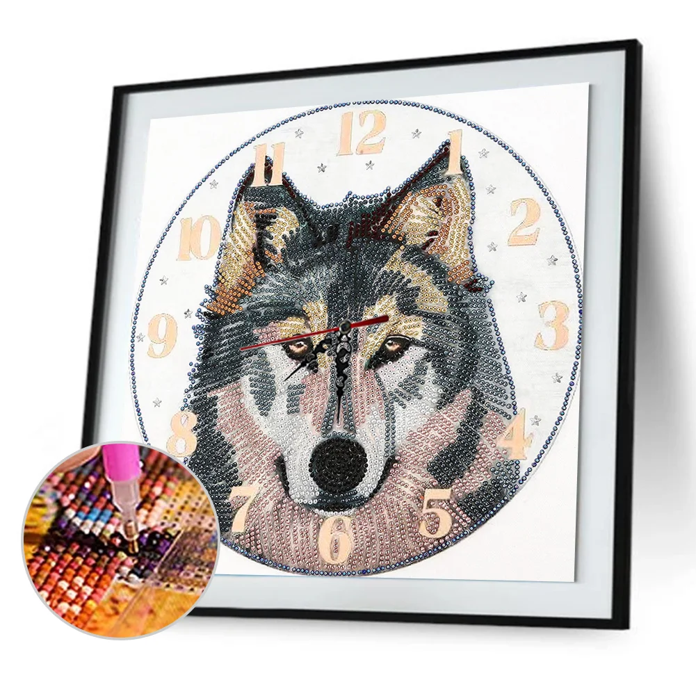 DIY Crystal Rhinestone Diamond Painting Wolf Clock(35*35cm)