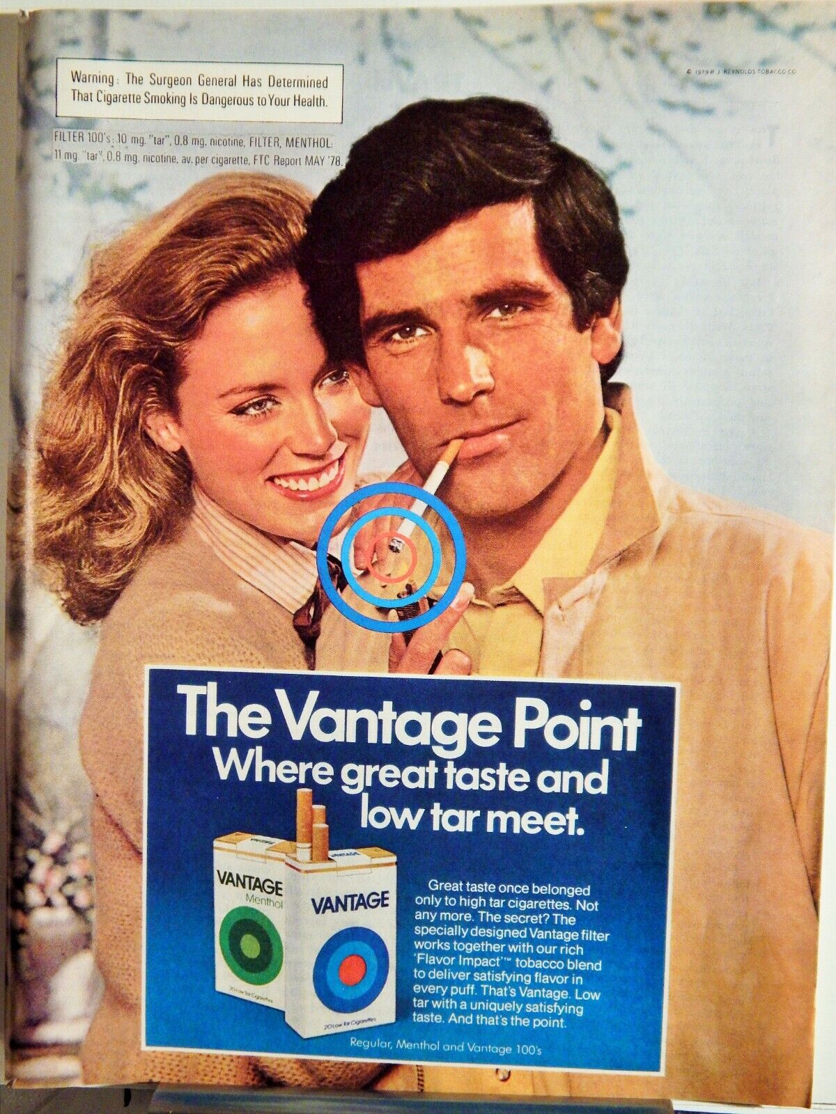 VANTAGE CIGARETTES ORIGINAL VTG 1979 Photo Poster painting AD,