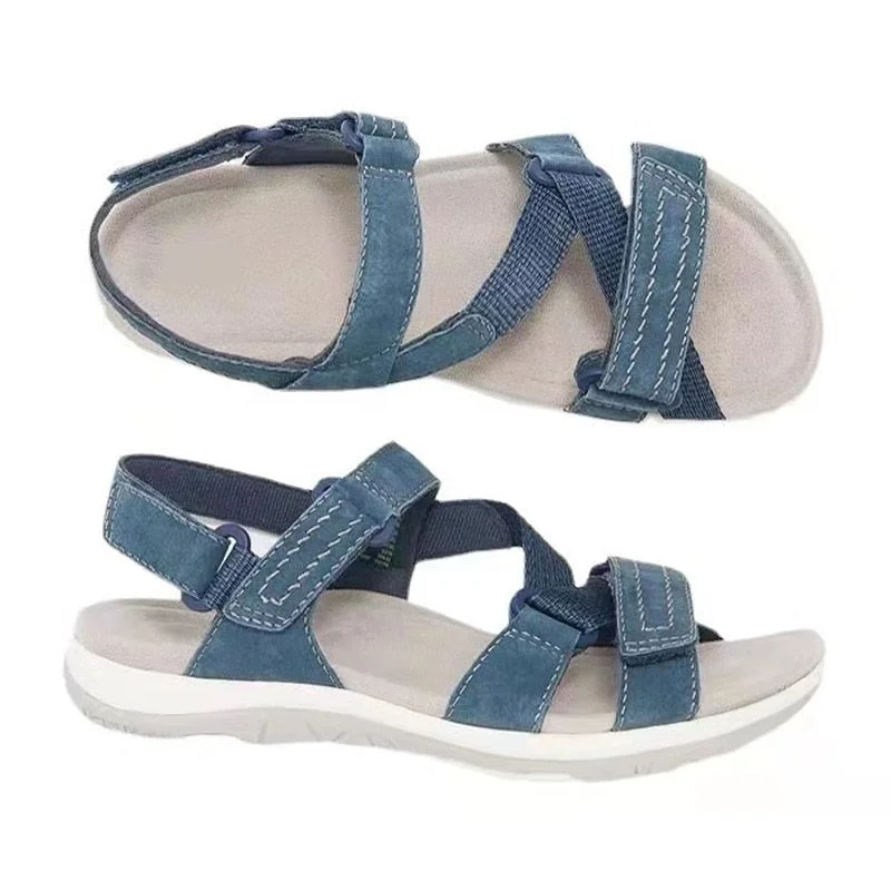 2021 New Summer Sandals Women Flat Ladies Comfortable Ankle Hollow Open Top Velcro Sandals Soft Sole Shoes Sandalias Mujer