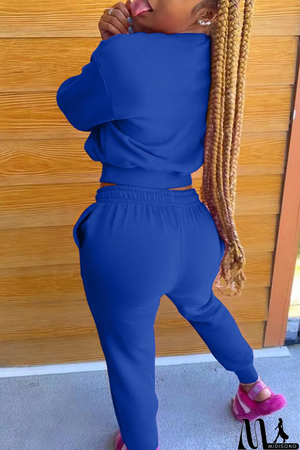 MidiSono - Black Fashion Casual Solid Basic O Neck Long Sleeve Two Pieces