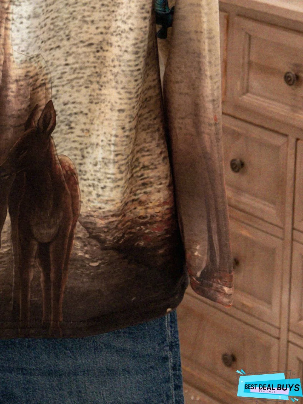New Women Chic Deer Holiday Comfortable Vintage Long Sleeve Top